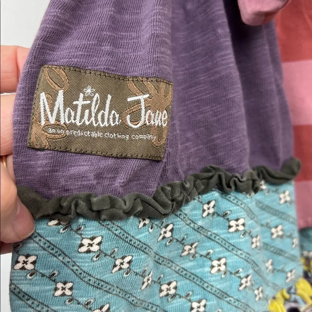 Matilda Jane purple and brown knit wrap top ruffle layer hem dress size 4